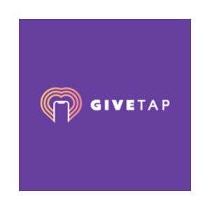 Give Tap logo, the words GIVETAP in white on a purple background