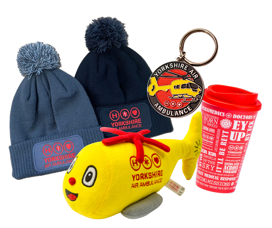 A selection of Yorkshire Air Ambulance branded merchandise