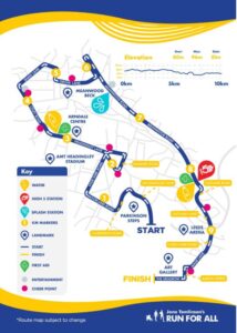 Map of the Run for All Leeds 10K 2025 route