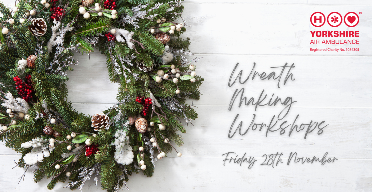 Graphic featuring a Christmas wreath and the words Wreath Making Workshops Friday 28th November