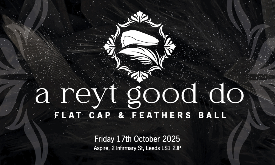 A black and white graphic advertising a charity ball