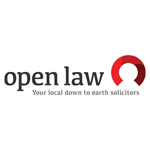 Company logo with the words 'open law Your local down to earth solicitors'